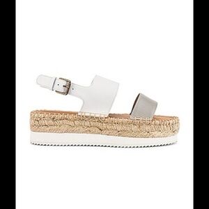 Soludos Ali Sport Leather Espadrille Platform Sandals in White & Gray Size 9 New